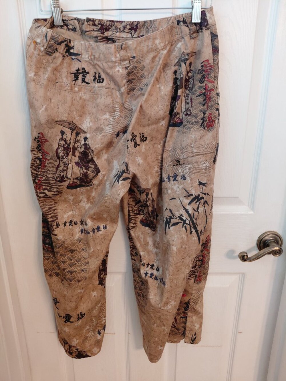 Vintage Chicos Asian Geisha Abstract Art Print Pants Crop Size 2 Spring Summer - Picture 3 of 9